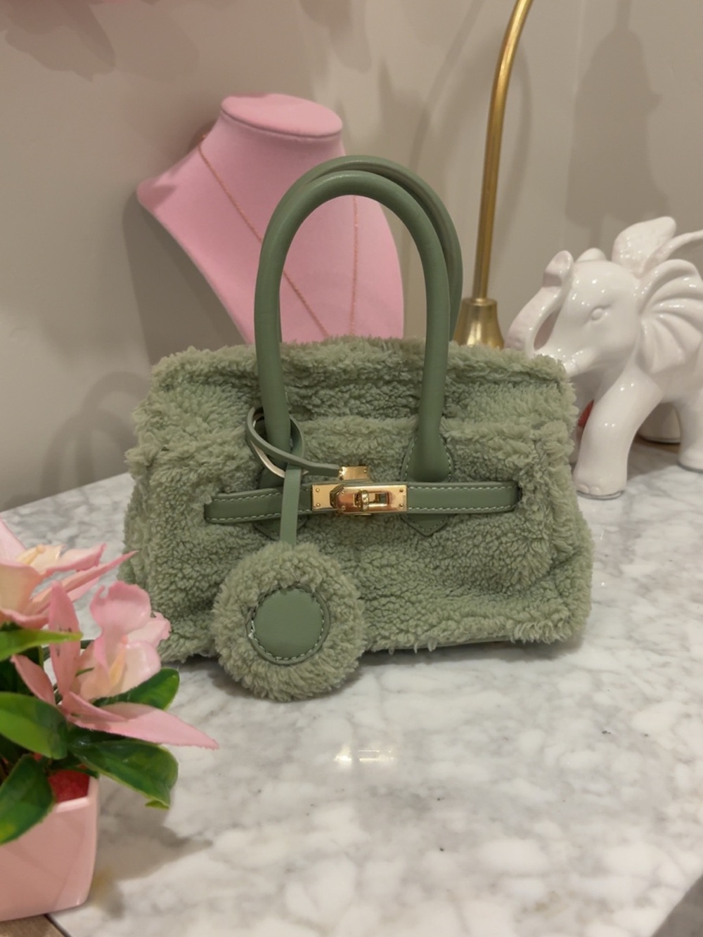Soft Sherpa Tote Bag in Sage Green